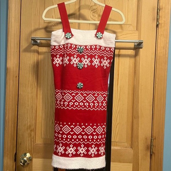 NWT Red/White Knit  Sleeves Christmas Dress  & Festive Buttons Mini Sz M - Picture 2 of 9